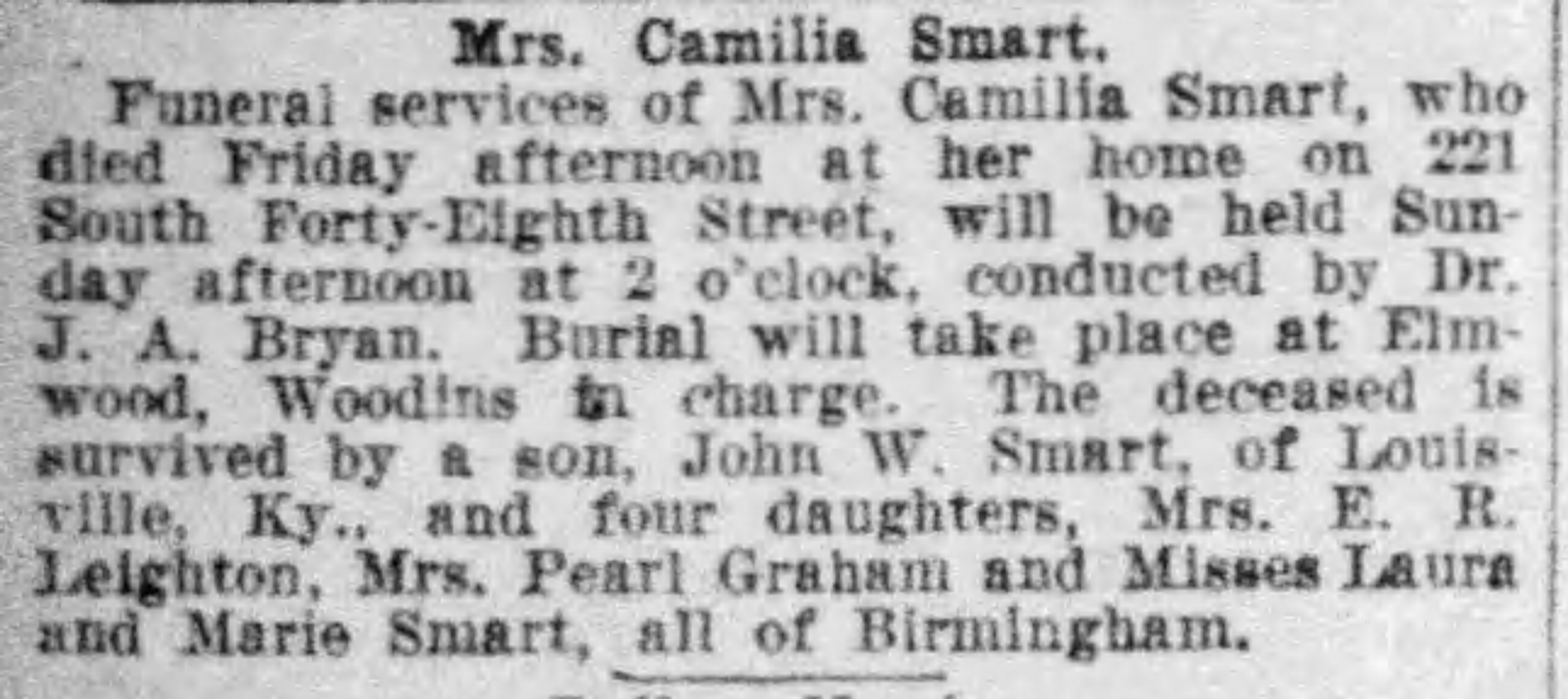 Camilia Smart obituary